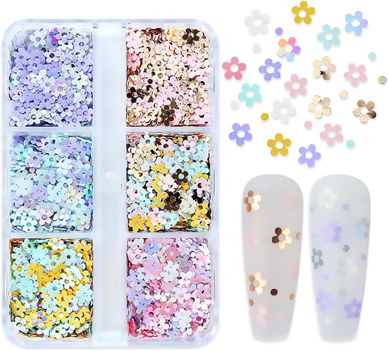 6 Grids Colorful Flowers Nail Art Glitter Sequins (multicolour)